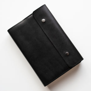 Black Dual Snap English Bridle Leather Bible Cover - Made to fit your Bible.