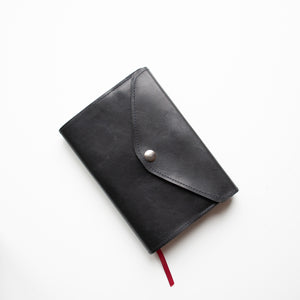 Black Single Snap English Bridle Leather Bible Cover - Made to fit your Bible.